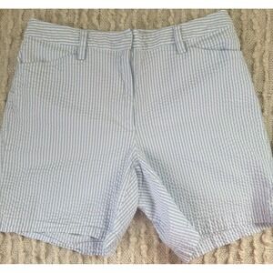 Lands End Seersucker Striped Shorts Mid Rise Women Size 10  Costal Nautical